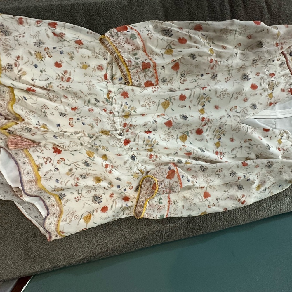 Joie White Floral Romper with Ruffle Accents